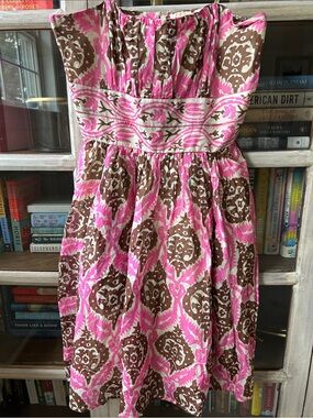 Plenty by Tracy Reese Pink and Brown Printed Strapless Dress